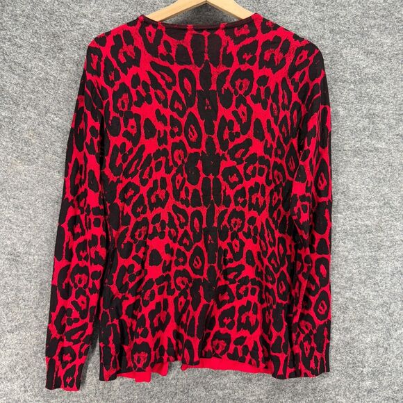 INC International Concepts Cardigan Women M Medium Red Animal Print V-Neck - Picture 2 of 6